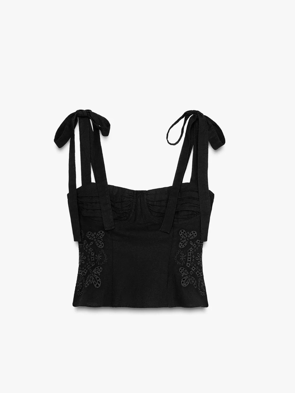 Black Tie-Shoulder Bustier Top